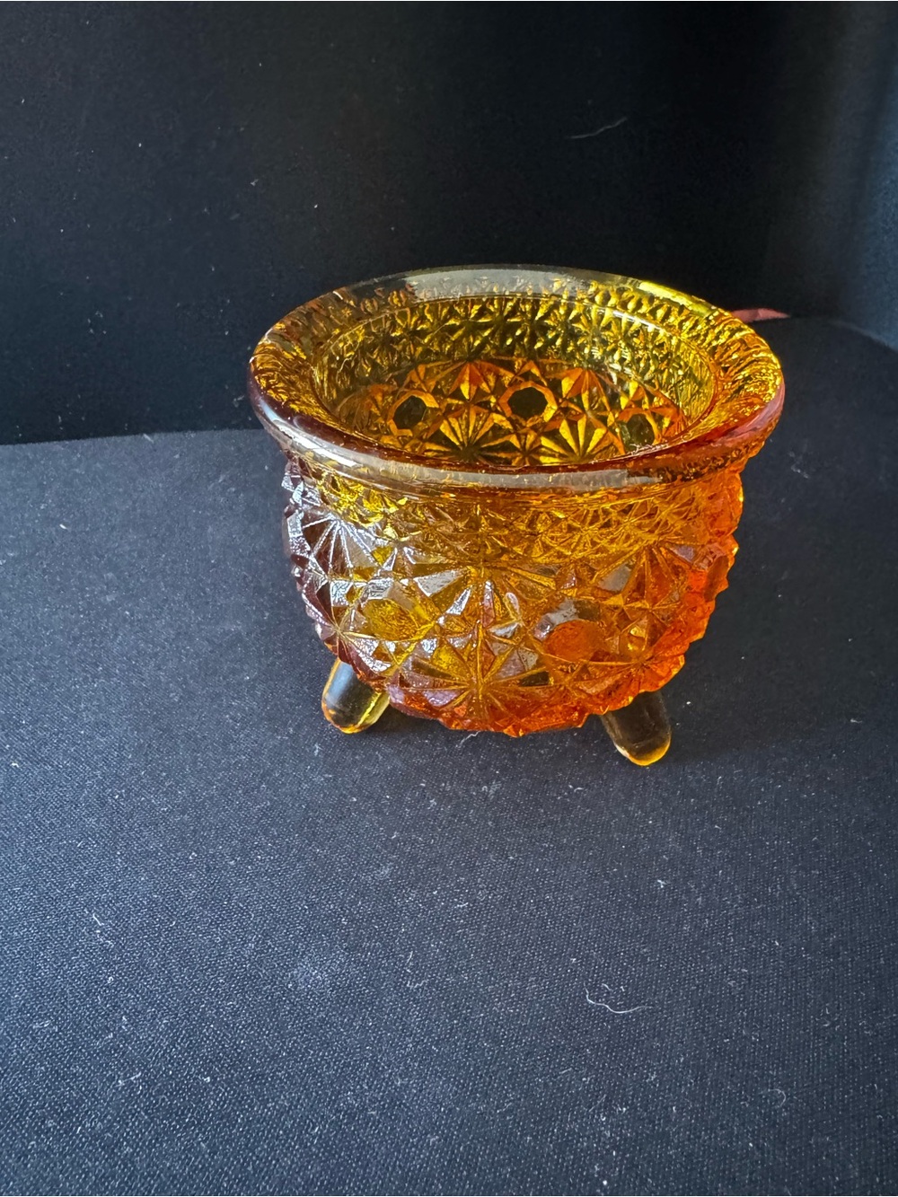Vintage Amber Glass Candle Holder Daisy Button Pattern - Picture 2 of 6